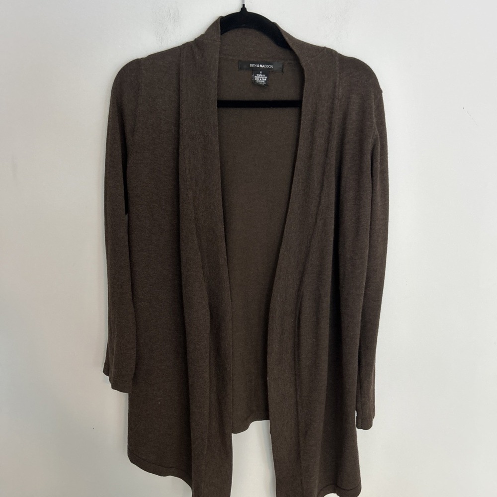 89TH Madison Sz S 3/4 Sleeve Open Cocoa Brown Cardigan‎ Knit Sweater Office Wear